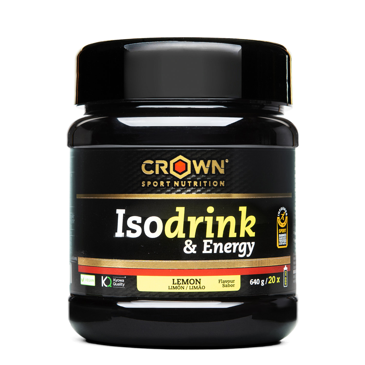 Crown Sport Nutrition Isodrink & Energy, Bebida energética isotónica con sodio y aminoácidos, Con certificado Informed Sport, Sabor Limón, 640 g (20 porciones)