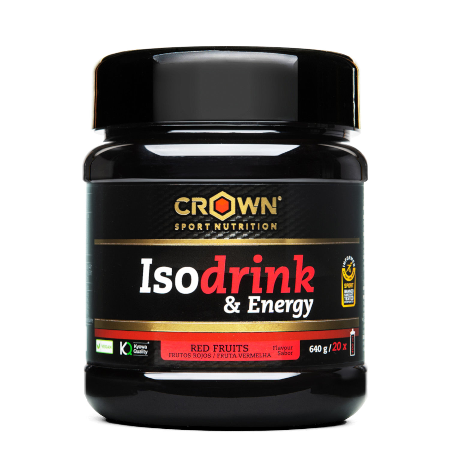 Crown Sport Nutrition Isodrink & Energy, Bebida energética isotónica con sodio y aminoácidos, Con certificado Informed Sport, Sabor Frutos Rojos, 640 g (20 porciones)
