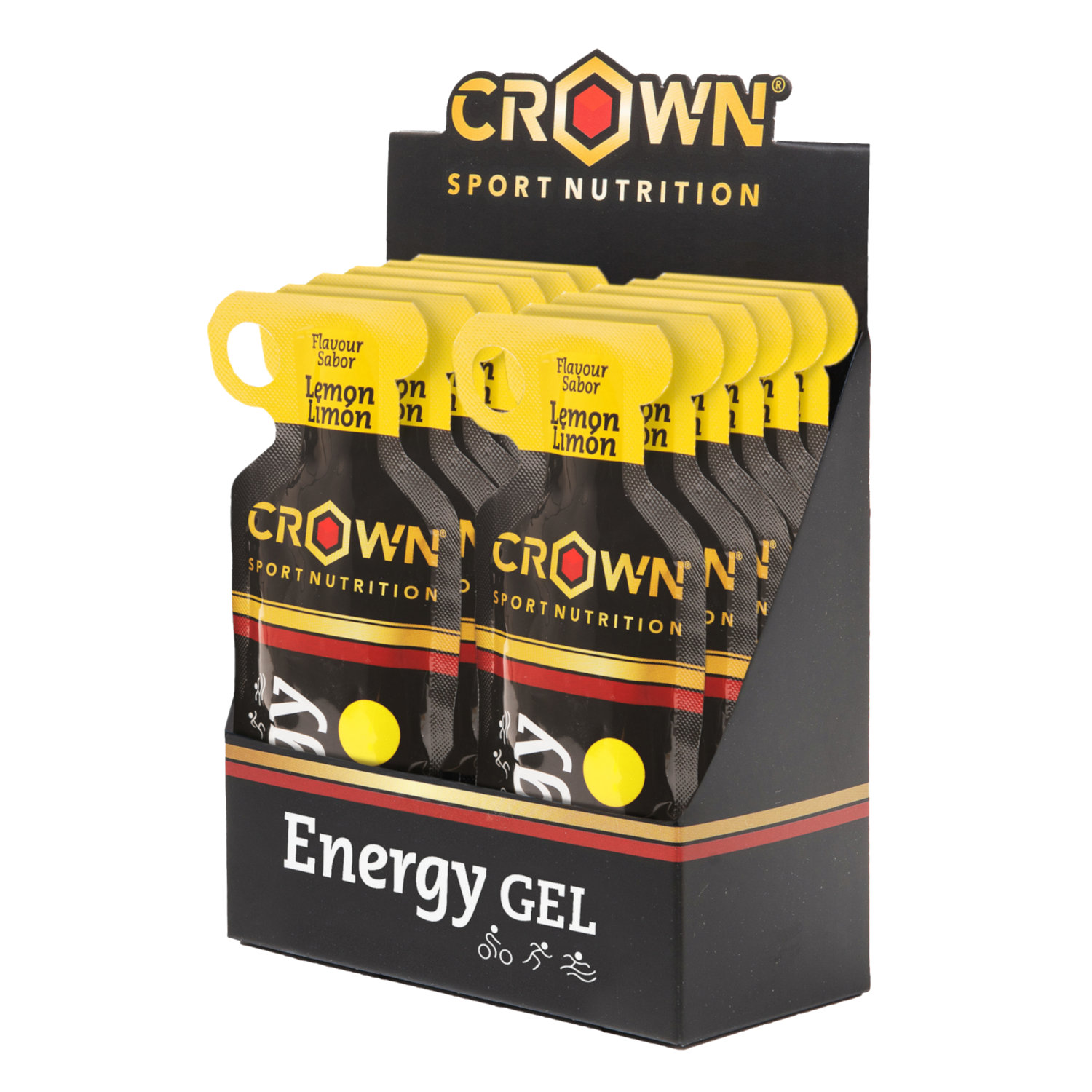 Crown Sport Nutrition Energy Gel, Gel energético con sodio y aminoácidos, Sabor Limón, 12 x 40 g