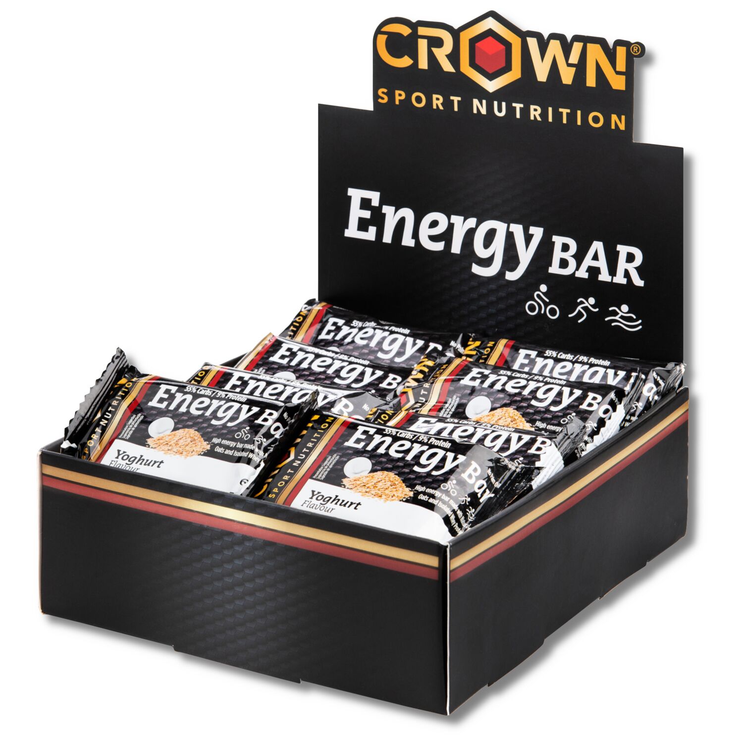 Crown Sport Nutrition Energy Bar, Barrita energética de avena, Sabor Yogur, 12 x 60 g