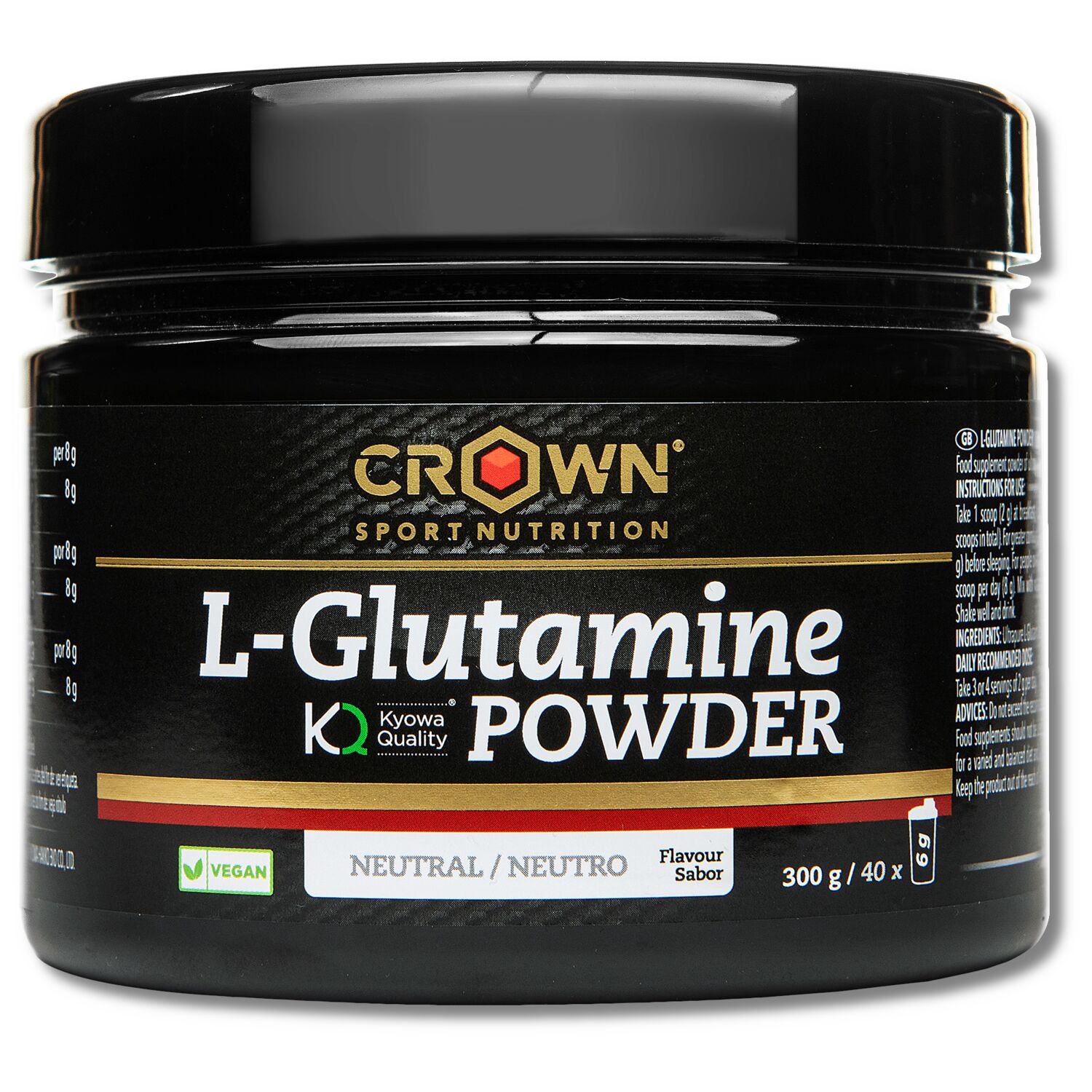 Crown Sport Nutrition L-Glutamine Kyowa, Pura glutamina de calidad Kyowa, Sabor Neutro, 240 g (40 porciones)