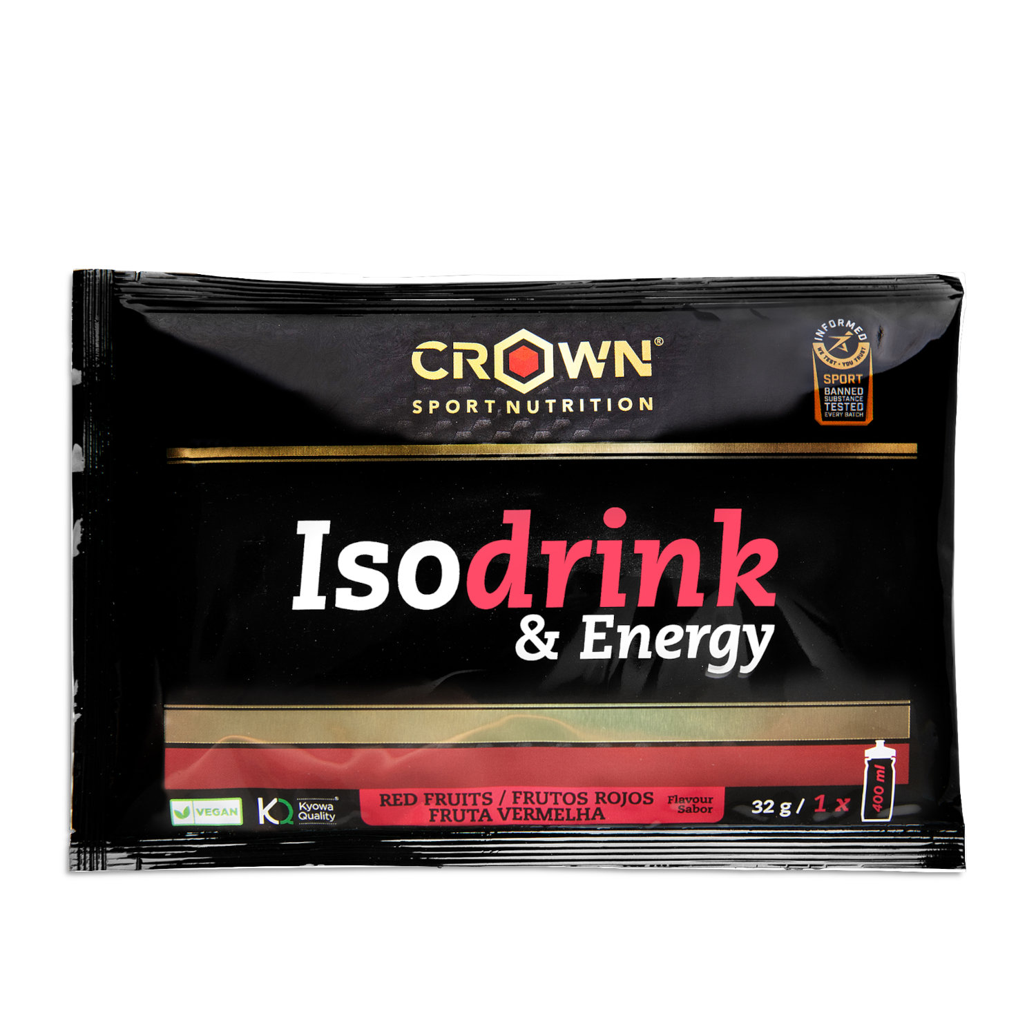 Crown Sport Nutrition Isodrink & Energy, Bebida energética isotónica con sodio y aminoácidos, Con certificado Informed Sport, Sabor Frutos Rojos, 1 x 32 g