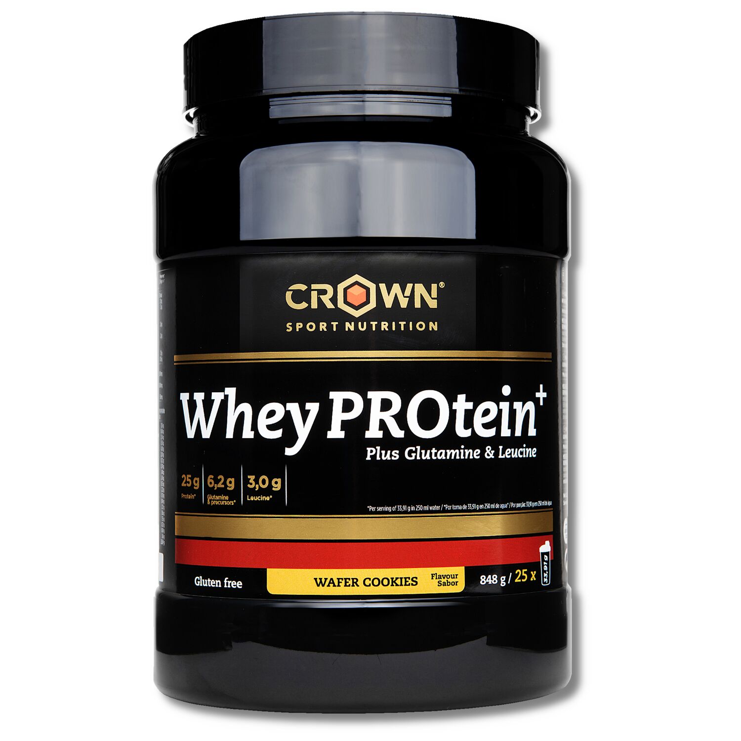 Crown Sport Nutrition Whey PROtein+, Proteína de whey con un extra de leucina y glutamina, Sabor Wafer Cookies, 848 g (25 porciones)