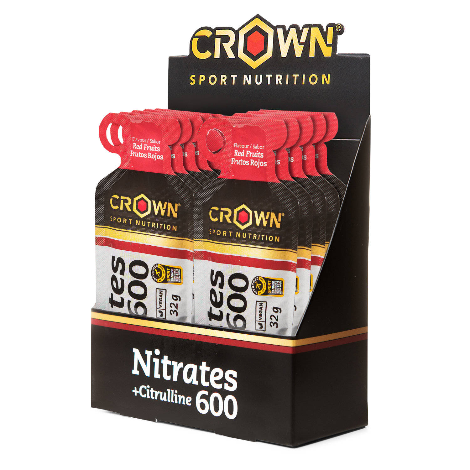 Crown Sport Nutrition Nitrates 600 + Citrulline Shot Gel, Sabor Frutos rojos 10 x 32g