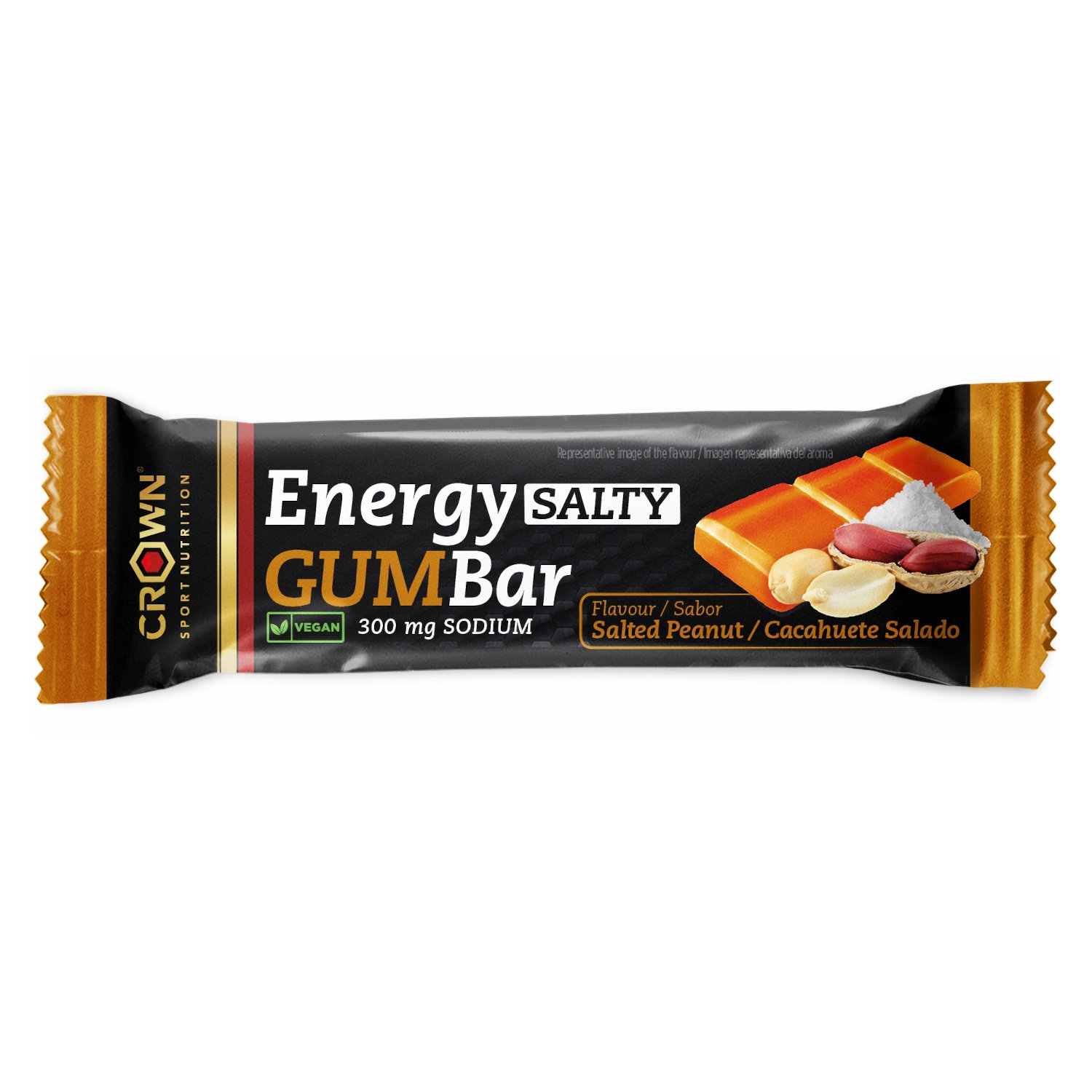 Crown Sport Nutrition Energy GUM Bar, Barrita energética de gominola con sodio y aminoácidos, Sabor Cacahuete salado, 1 x 30 g