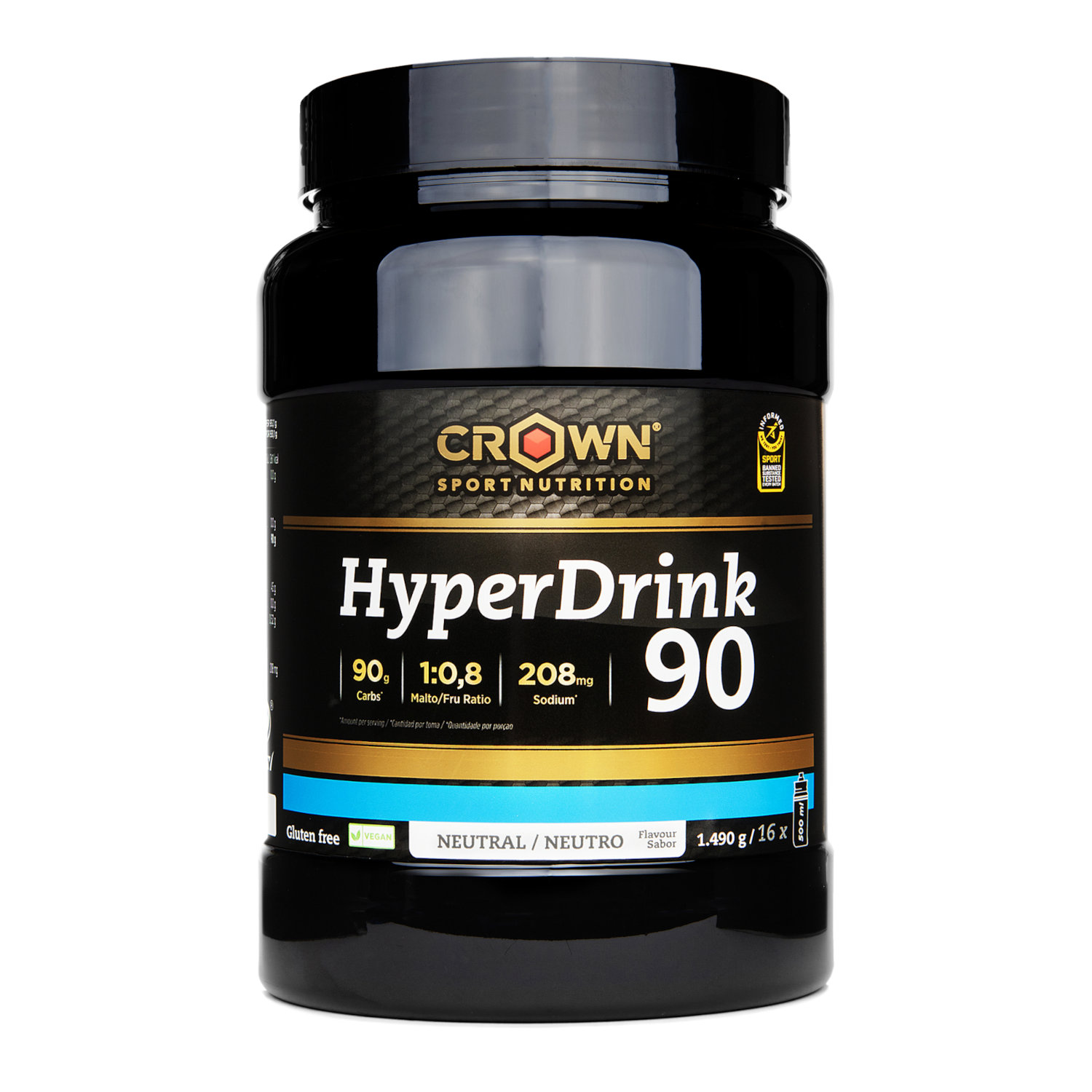 Crown Sport Nutrition HyperDrink 90, Bebida muy alta en carbohidratos con un plus de sodio, Con certificado Informed Sport, 1490 g (16 porciones)