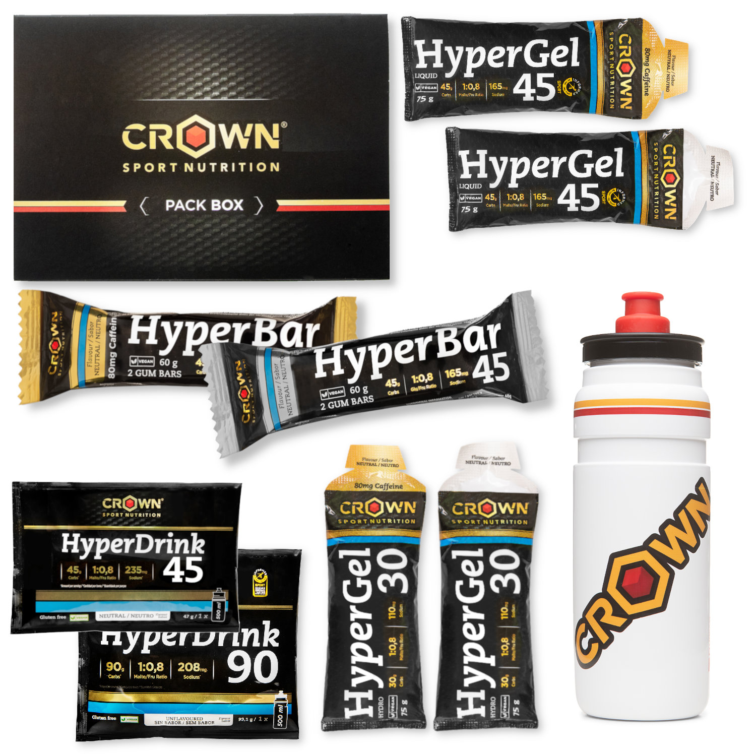 Crown Sport Nutrition Pack Hyper Energy Tester con Bottle PRO Fly 750 ml