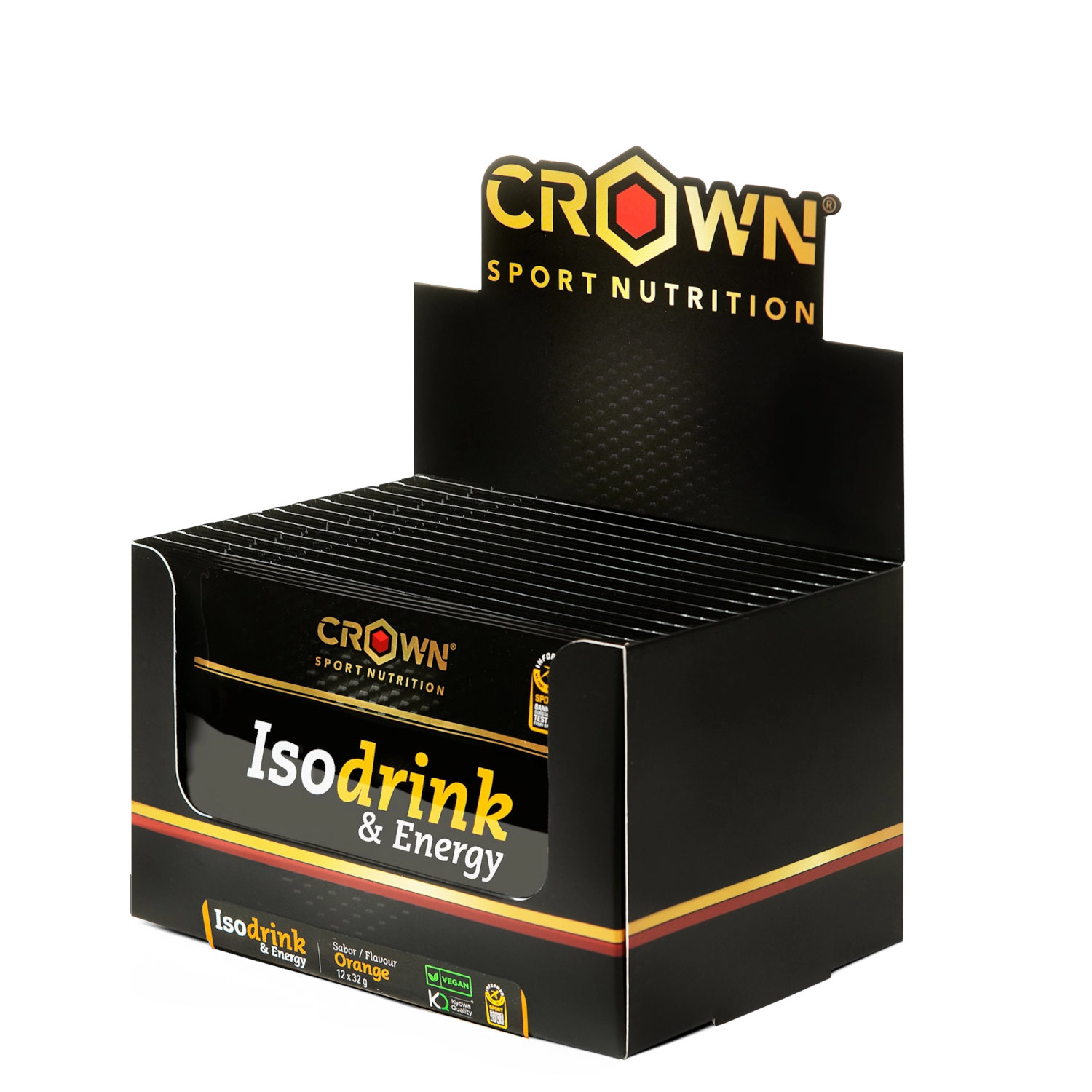 Crown Sport Nutrition Isodrink & Energy, Bebida energética isotónica con sodio y aminoácidos, Con certificado Informed Sport, Sabor Naranja/mandarina, 12 x 32 g
