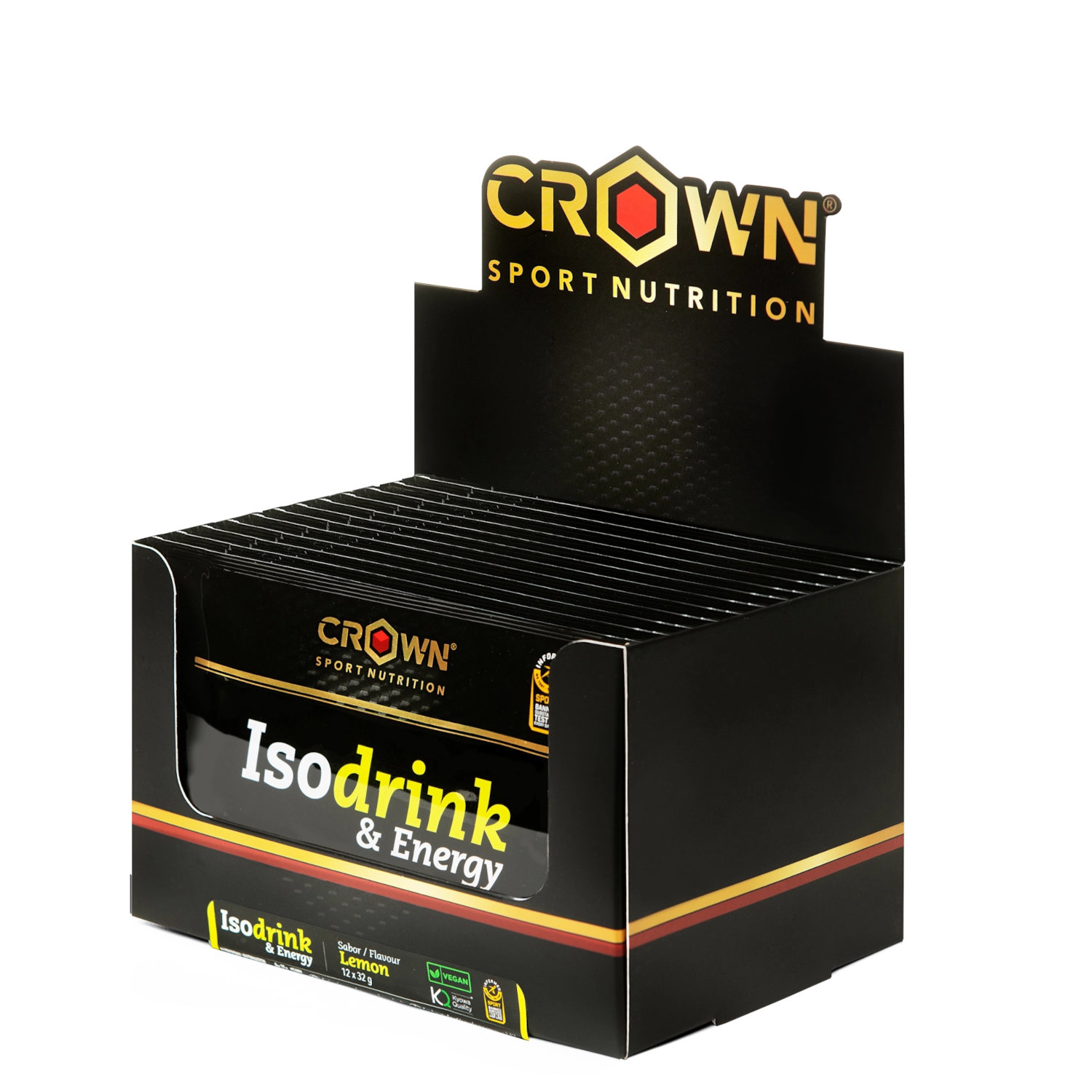Crown Sport Nutrition Isodrink & Energy, Bebida energética isotónica con sodio y aminoácidos, Con certificado Informed Sport, Sabor Limón, 12 x 32 g