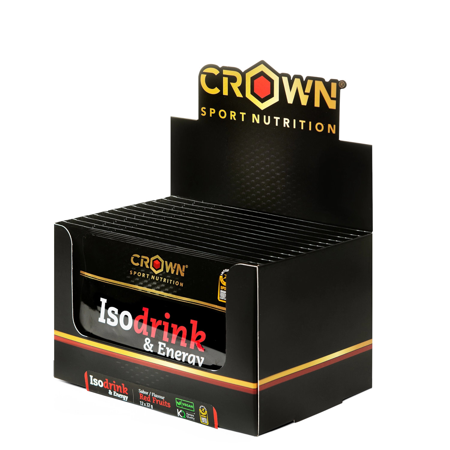 Crown Sport Nutrition Isodrink & Energy, Bebida energética isotónica con sodio y aminoácidos, Con certificado Informed Sport, Sabor Frutos Rojos, 12 x 32 g
