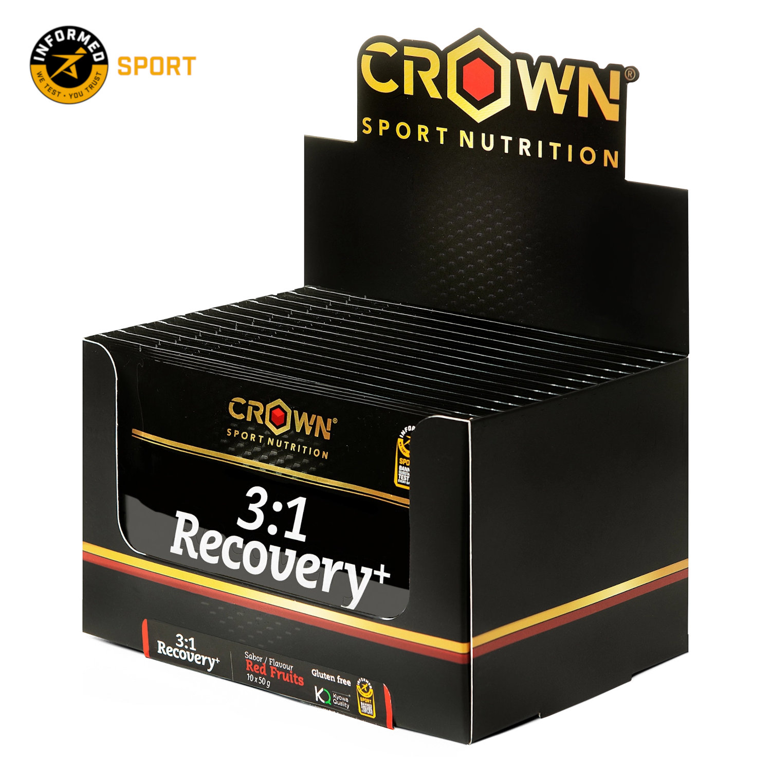 Crown Sport Nutrition 3:1 Recovery+, Recuperador muscular para deportes de resistencia, Con certificado Informed Sport, Sabor Frutos Rojos, 10 x 50 g