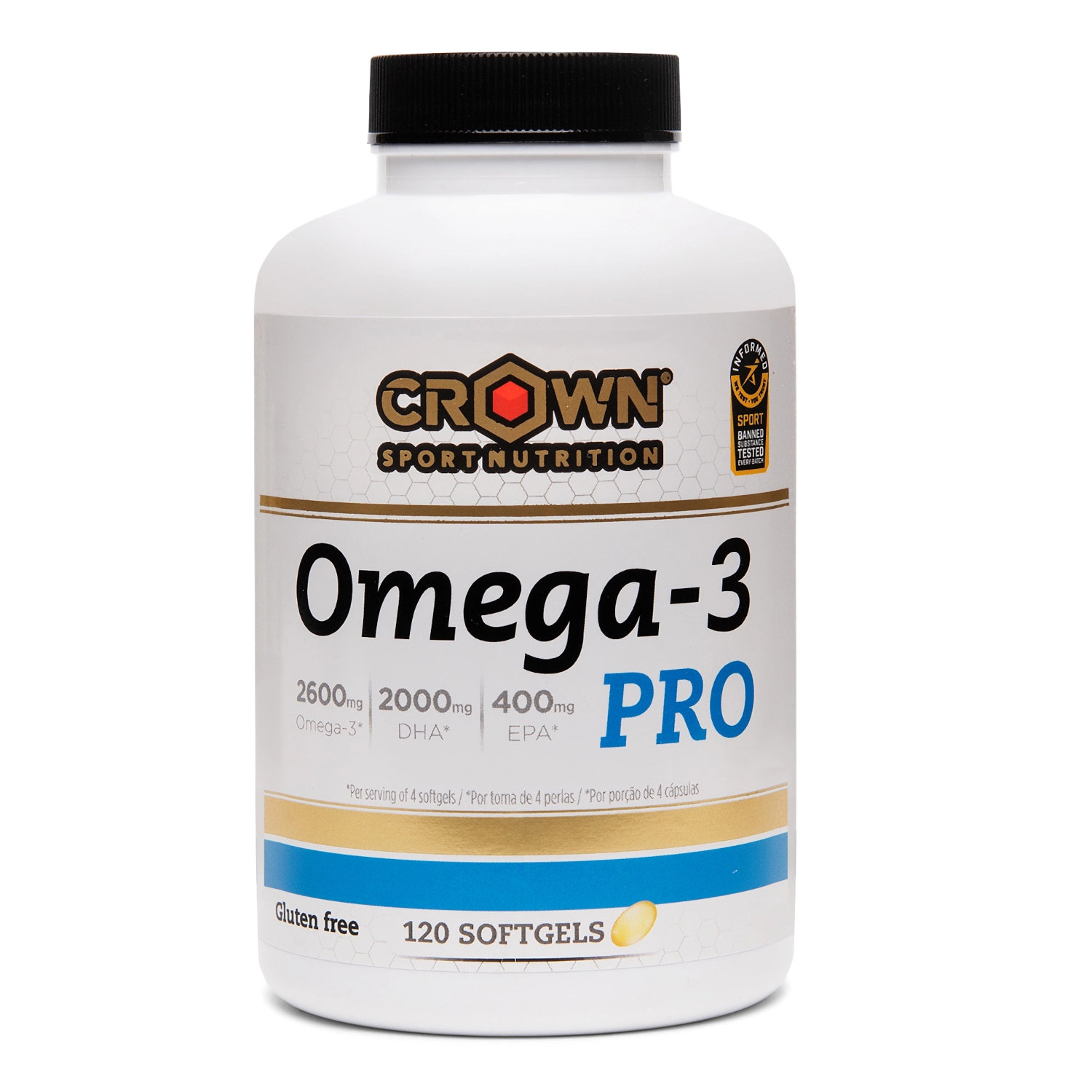 Crown Sport Nutrition Omega-3 PRO, Perlas de aceite de pescado con 2400 mg de Omega 3. Materia prima de alta calidad.