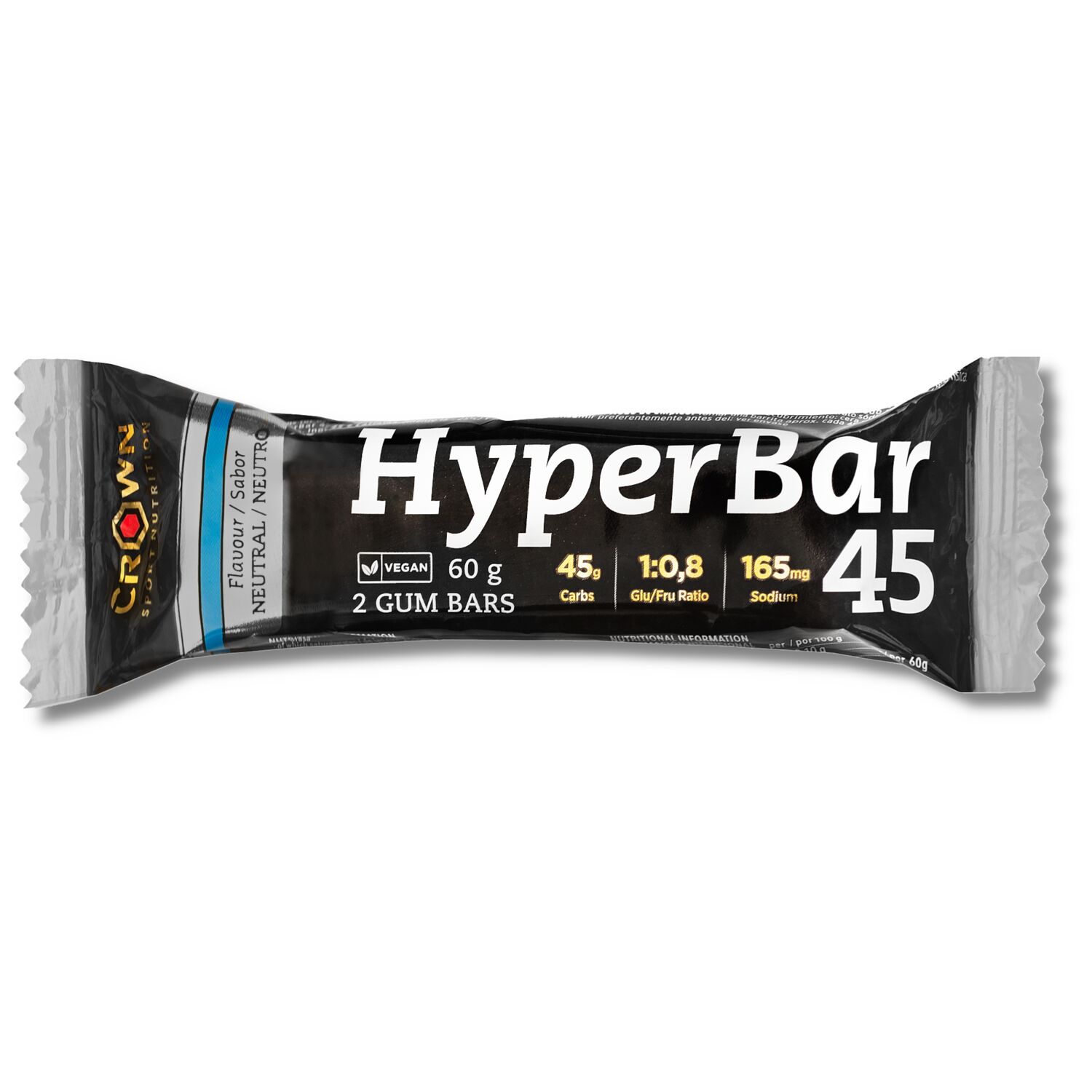 Crown Sport Nutrition HyperBar 45, Barrita energética de gominola doble con 45 g de carbohidratos 1:0,8 y sodio, Sabor Neutro, 1 x 60 g