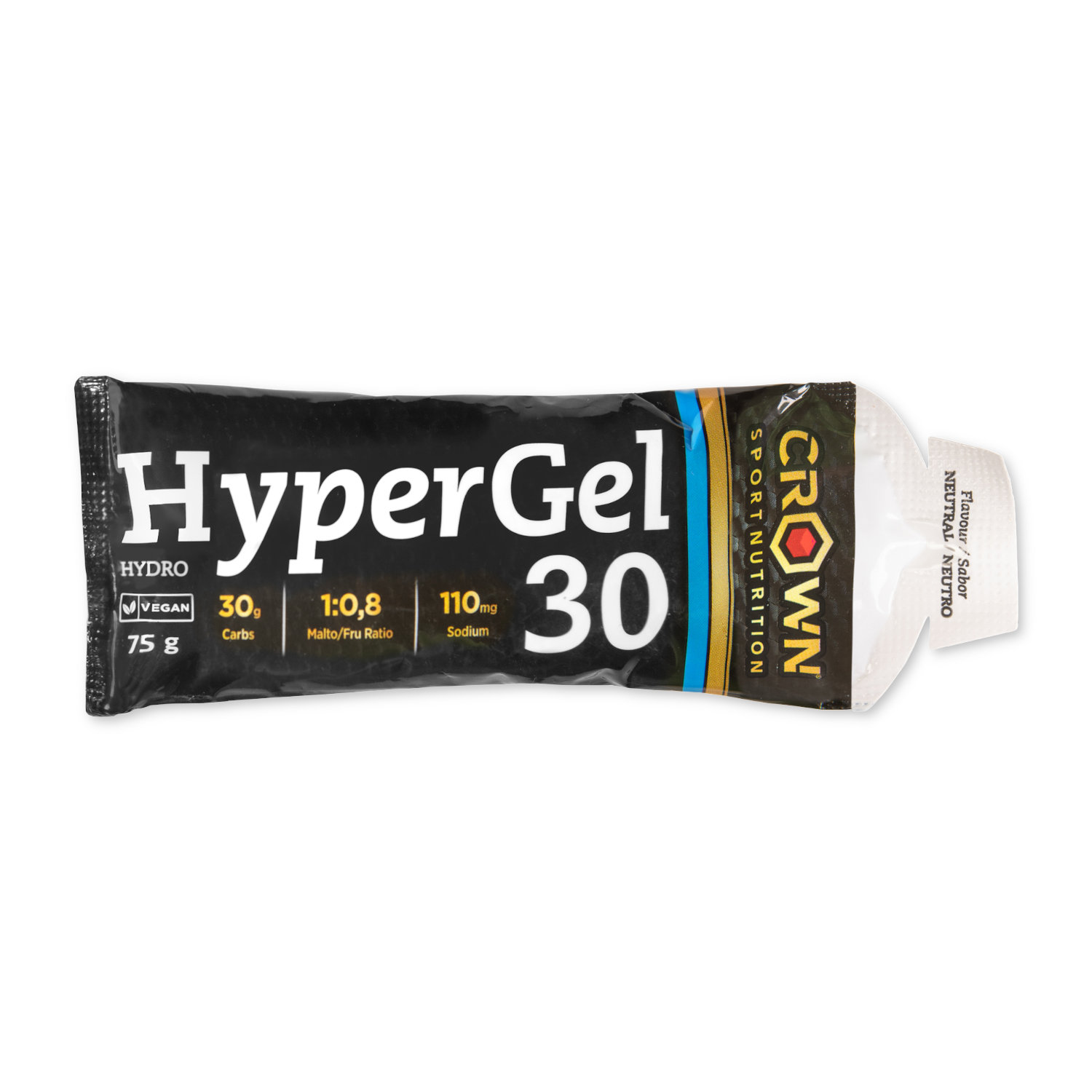Crown Sport Nutrition HyperGel 30 Hydro + Caffeine, Gel energético líquido con 45 g de carbohidratos 1:0,8 y sodio, Sabor Neutro con cafeína, 1 x 60 g
