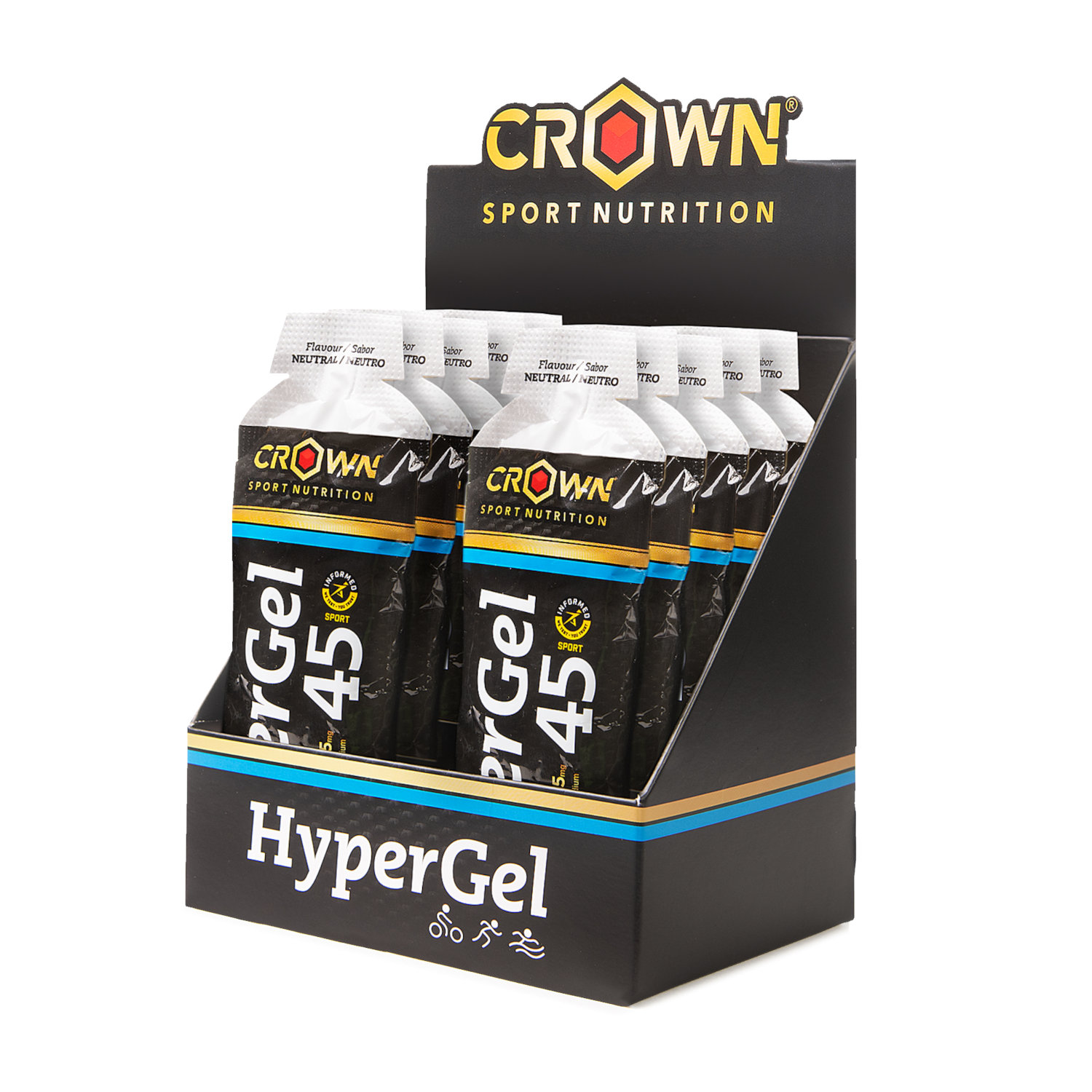 Crown Sport Nutrition HyperGel 45, Gel energético líquido con 45 g de carbohidratos 1:0,8 y sodio, Con certificado Informed Sport, Sabor Neutro, 10 x 60 g