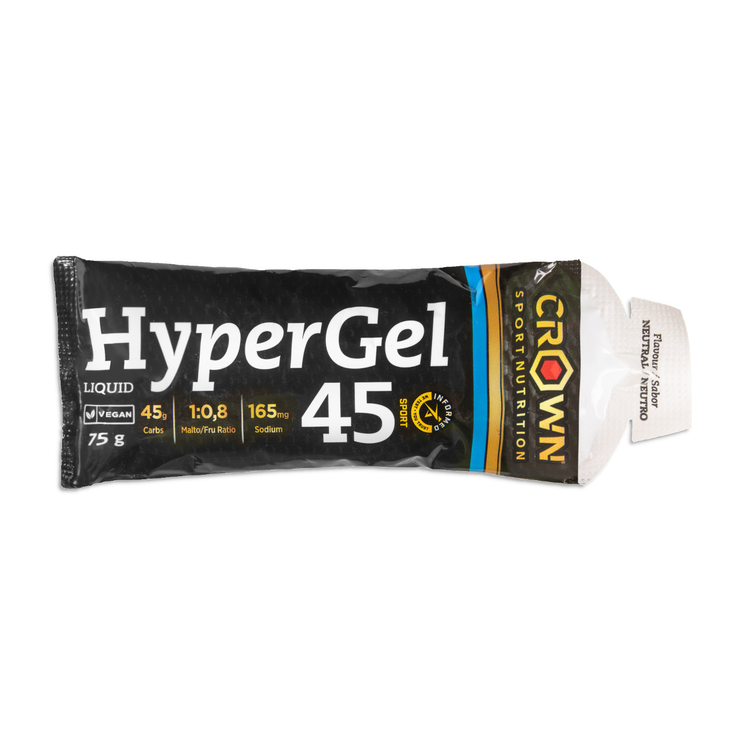 Crown Sport Nutrition HyperGel 45, Gel energético líquido con 45 g de carbohidratos 1:0,8 y sodio, Con certificado Informed Sport, Sabor Neutro, 1 x 60 g