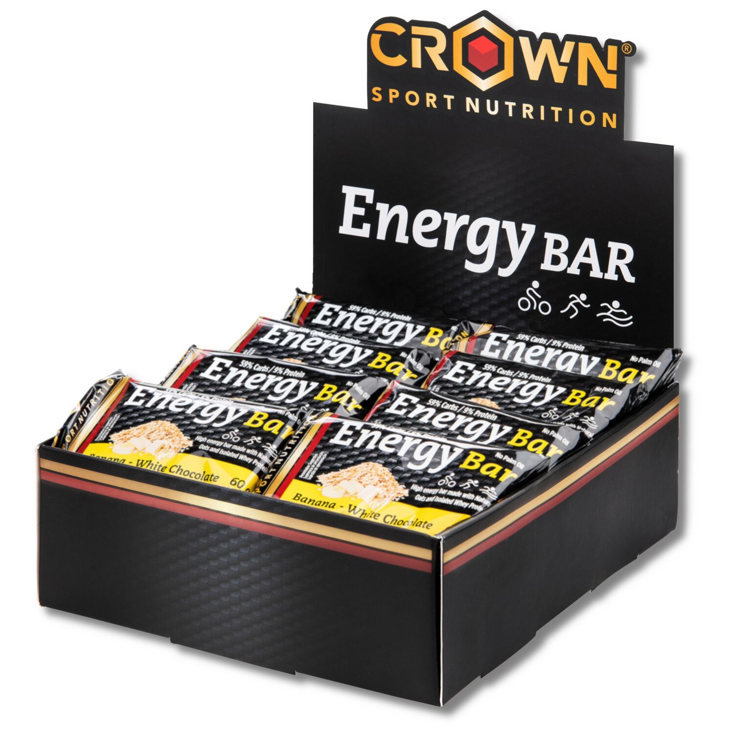 Crown Sport Nutrition Energy Bar, Barrita energética de avena, Sabor Banana-Chocolate Blanco, 12 x 60 g