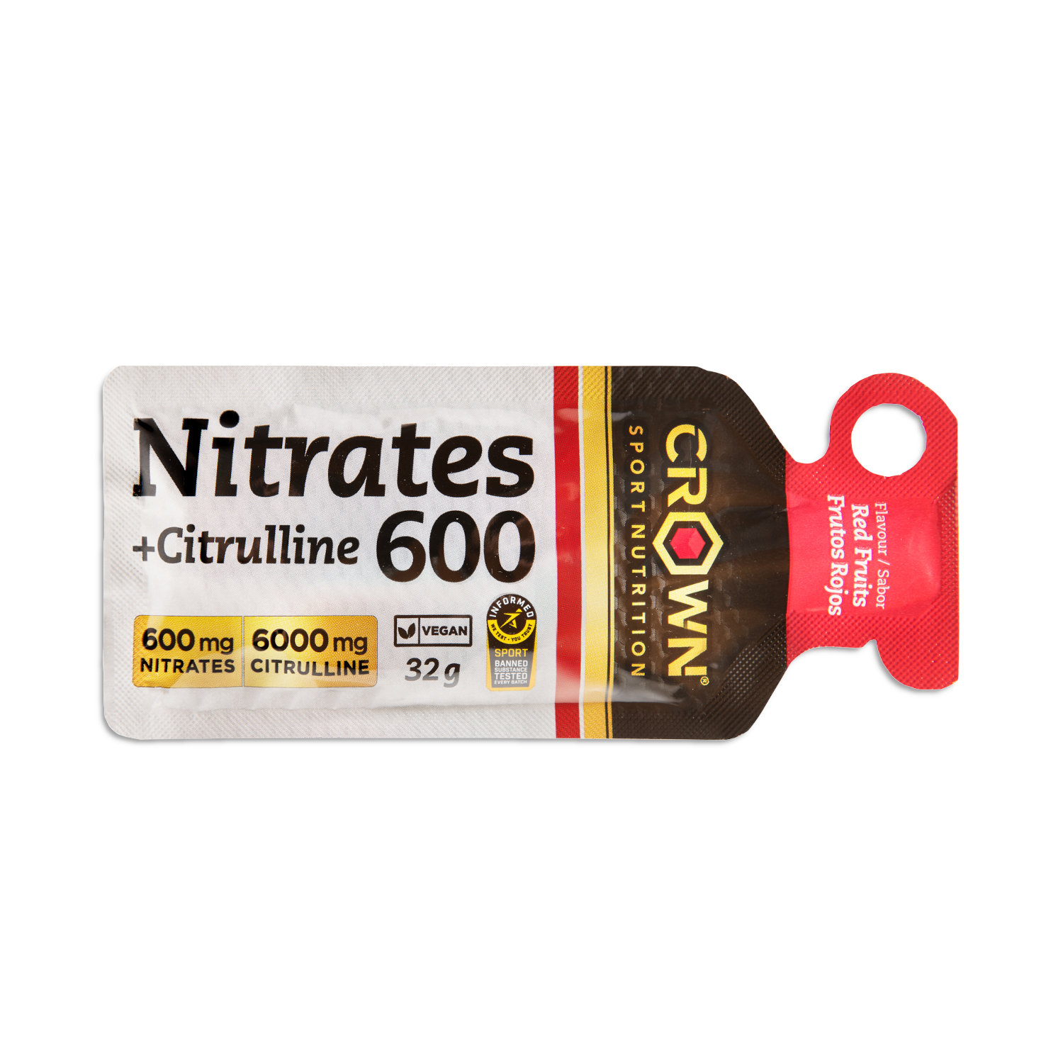 Crown Sport Nutrition Nitrates 600 + Citrulline Shot Gel, Sabor Frutos rojos 10 x 32g - Imagen 2