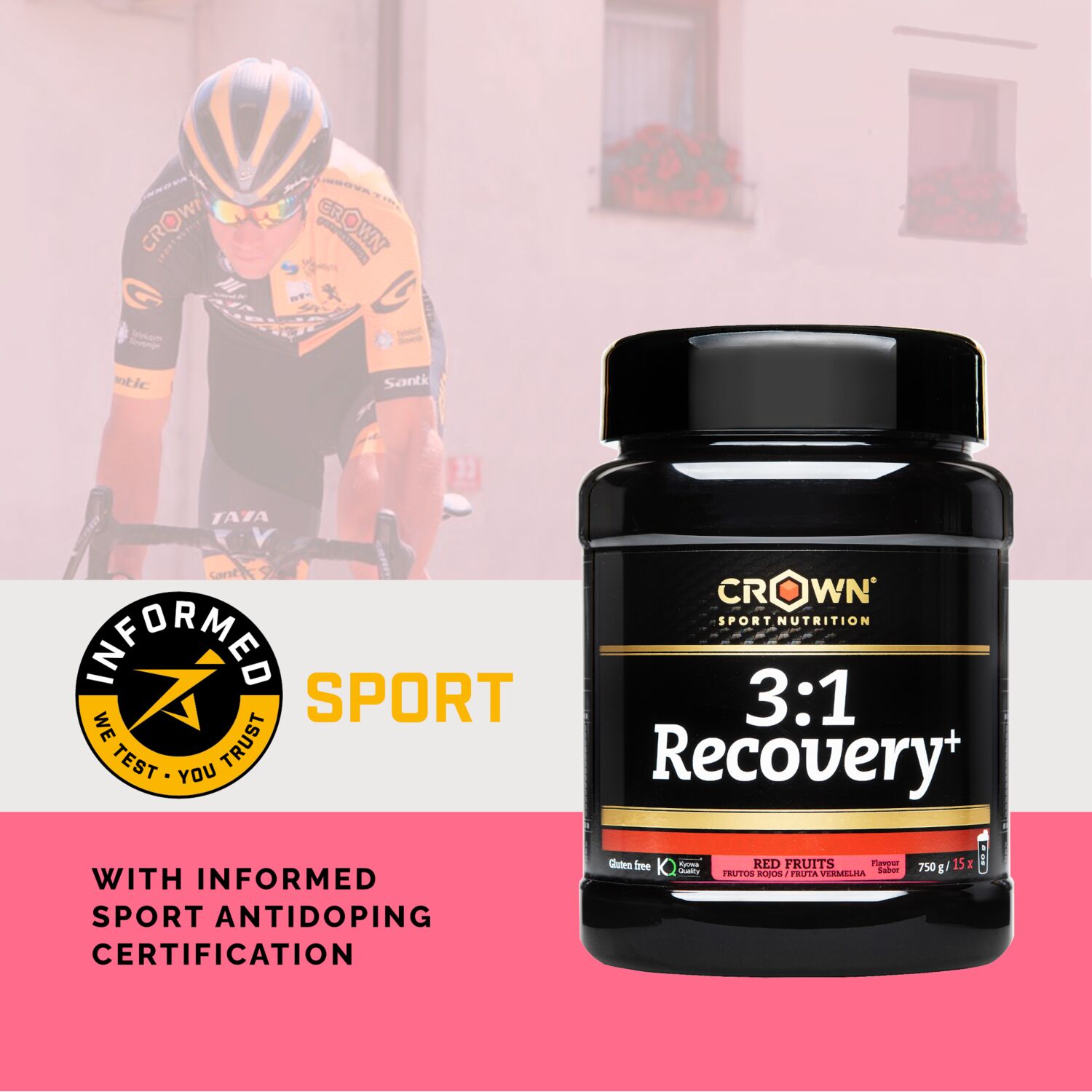 Crown Sport Nutrition 3:1 Recovery+, Recuperador muscular para deportes de resistencia, Con certificado Informed Sport, Sabor Frutos Rojos, 10 x 50 g - Imagen 2