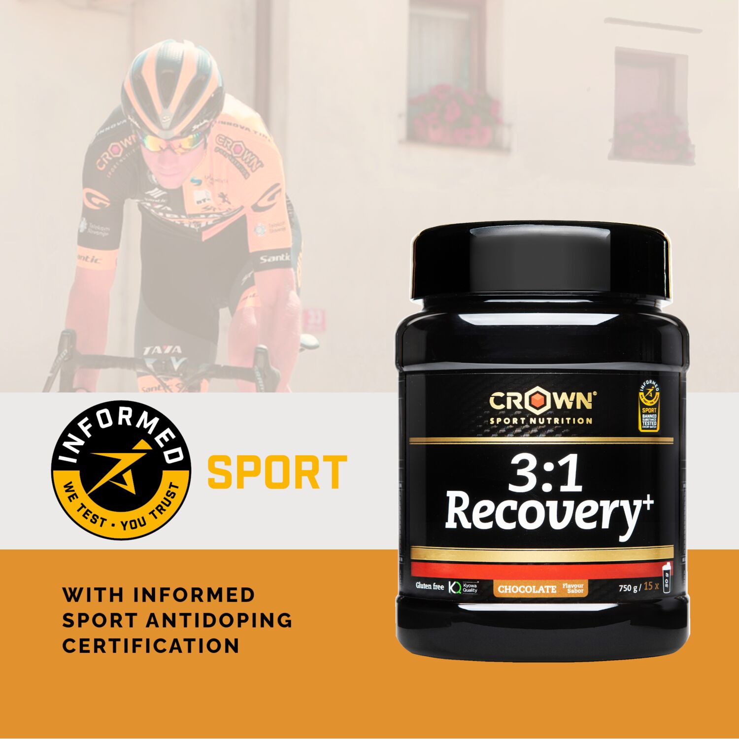 Crown Sport Nutrition 3:1 Recovery+, Recuperador muscular para deportes de resistencia, Con certificado Informed Sport, Sabor Chocolate, 10 x 50 g - Imagen 2