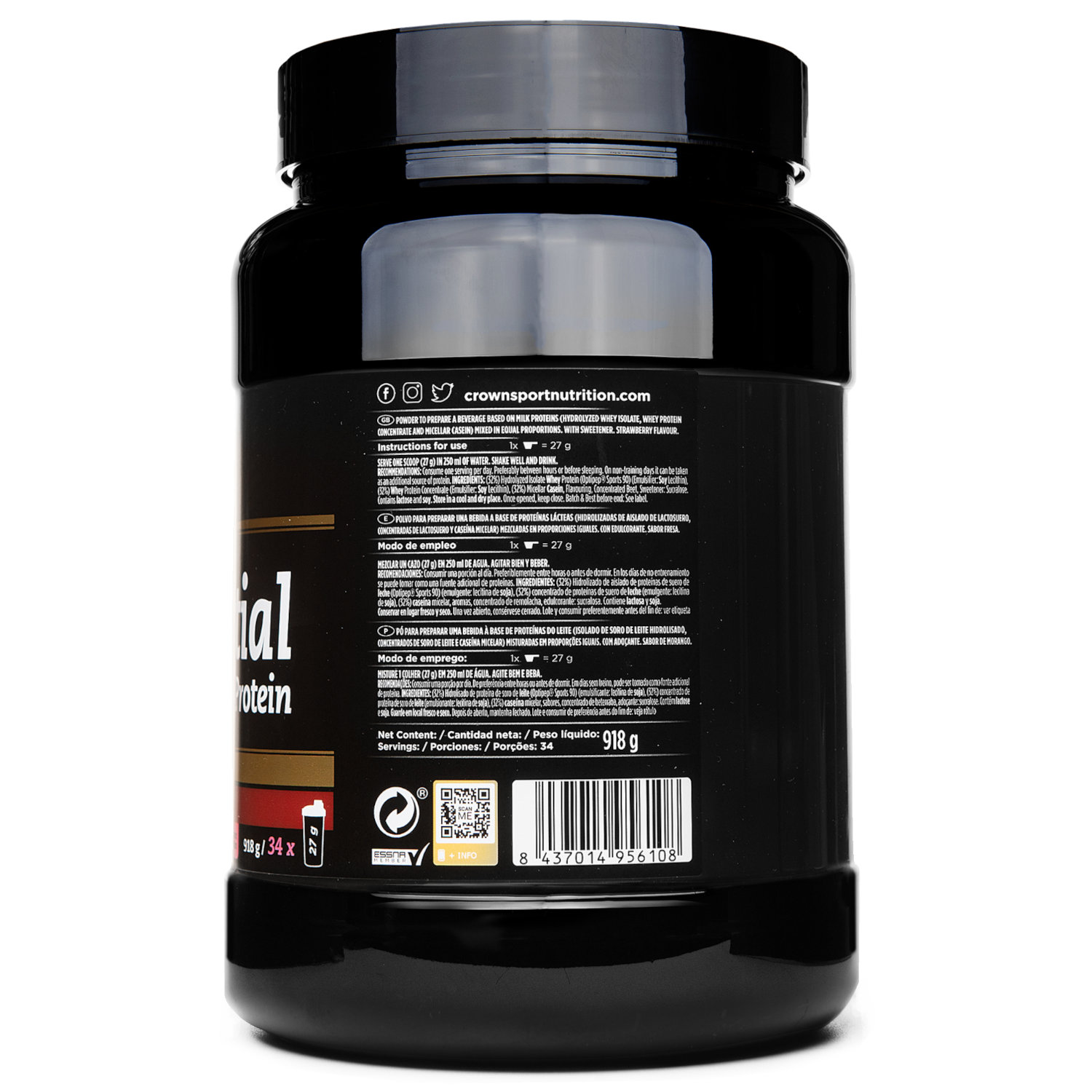 Crown Sport Nutrition Sequential & Night Protein, Proteína con diferentes velocidades de absorción, Sabor Fresa, 918 g (34 porciones) - Imagen 3