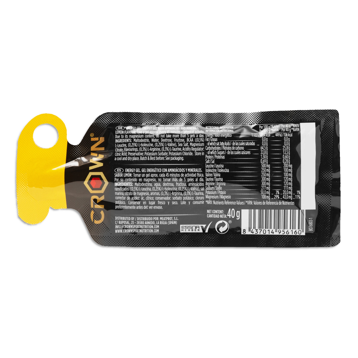Crown Sport Nutrition Energy Gel, Gel energético con sodio y aminoácidos, Sabor Limón, 12 x 40 g - Imagen 3