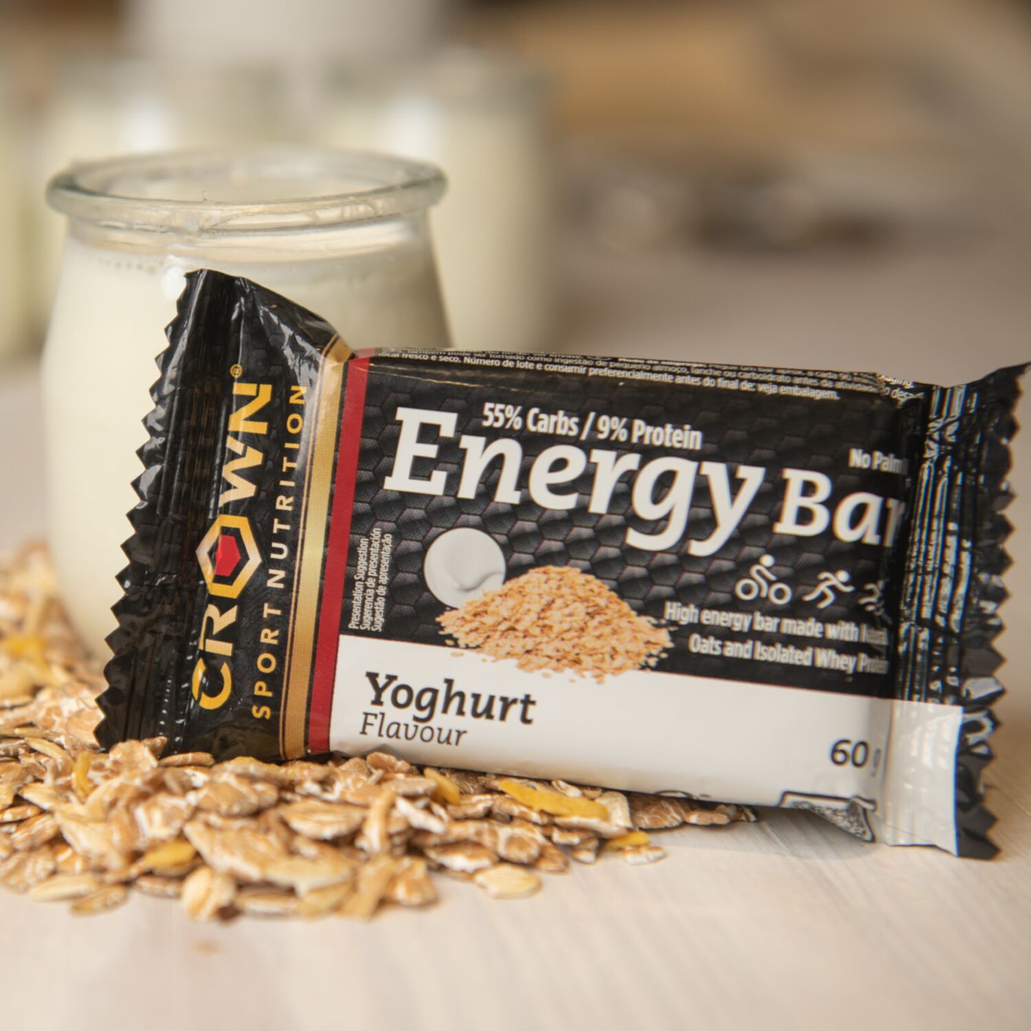 Crown Sport Nutrition Energy Bar, Barrita energética de avena, Sabor Yogur, 12 x 60 g - Imagen 2