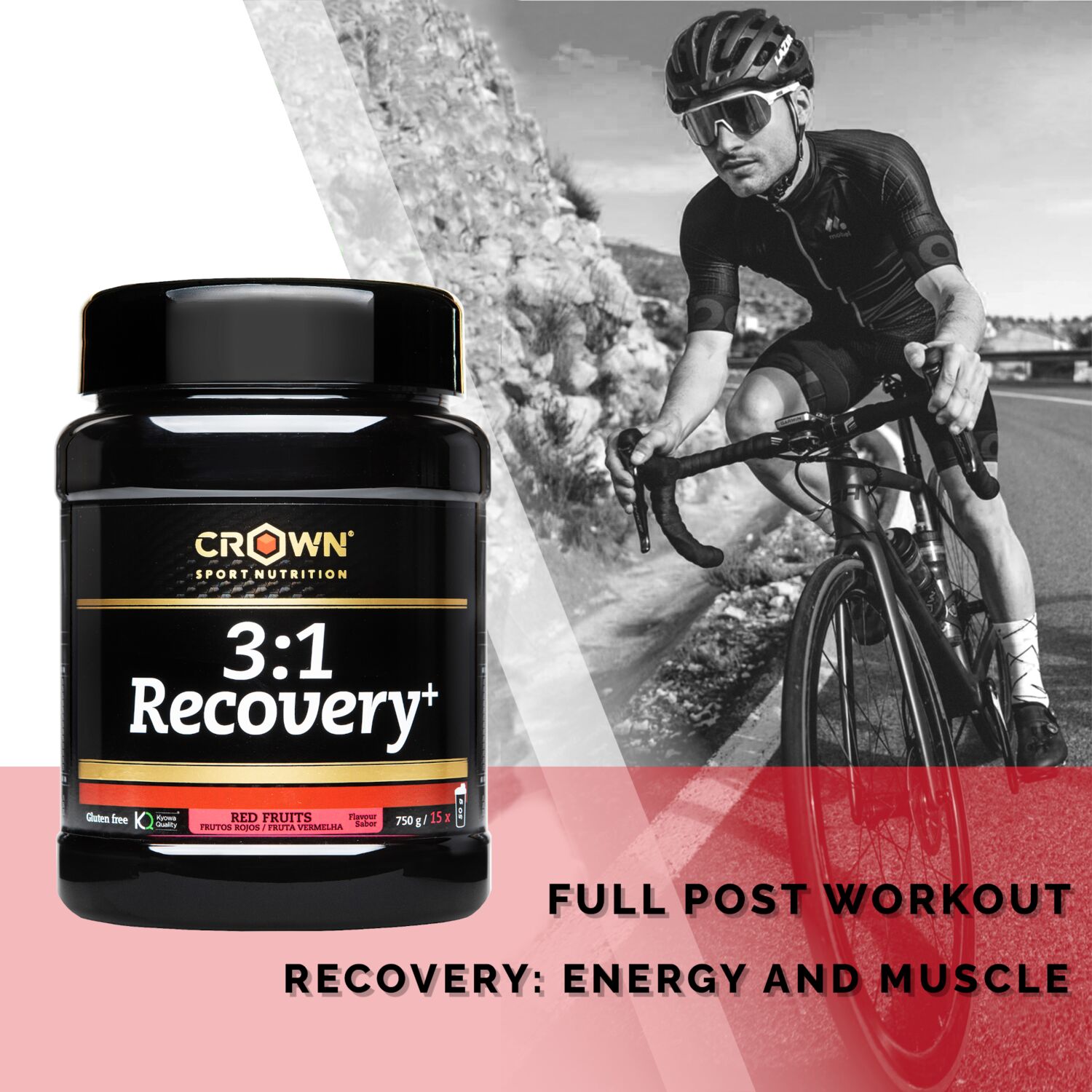 Crown Sport Nutrition 3:1 Recovery+, Recuperador muscular para deportes de resistencia, Con certificado Informed Sport, Sabor Frutos Rojos, 10 x 50 g - Imagen 3