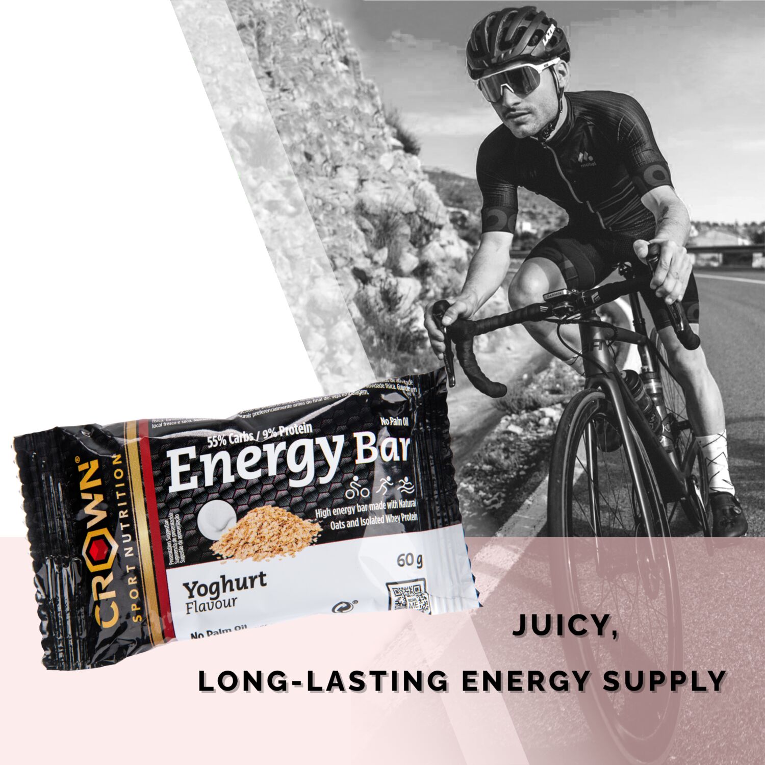 Crown Sport Nutrition Energy Bar, Barrita energética de avena, Sabor Yogur, 12 x 60 g - Imagen 3
