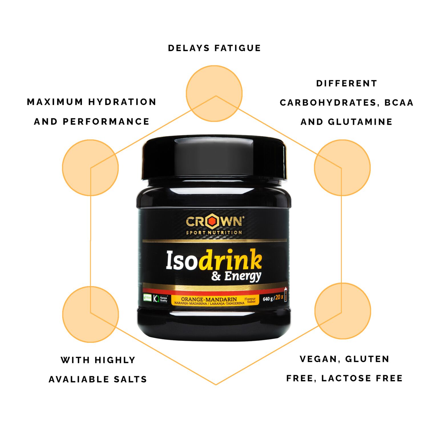 Crown Sport Nutrition Isodrink & Energy, Bebida energética isotónica con sodio y aminoácidos, Con certificado Informed Sport, Sabor Naranja/mandarina, 12 x 32 g - Imagen 7