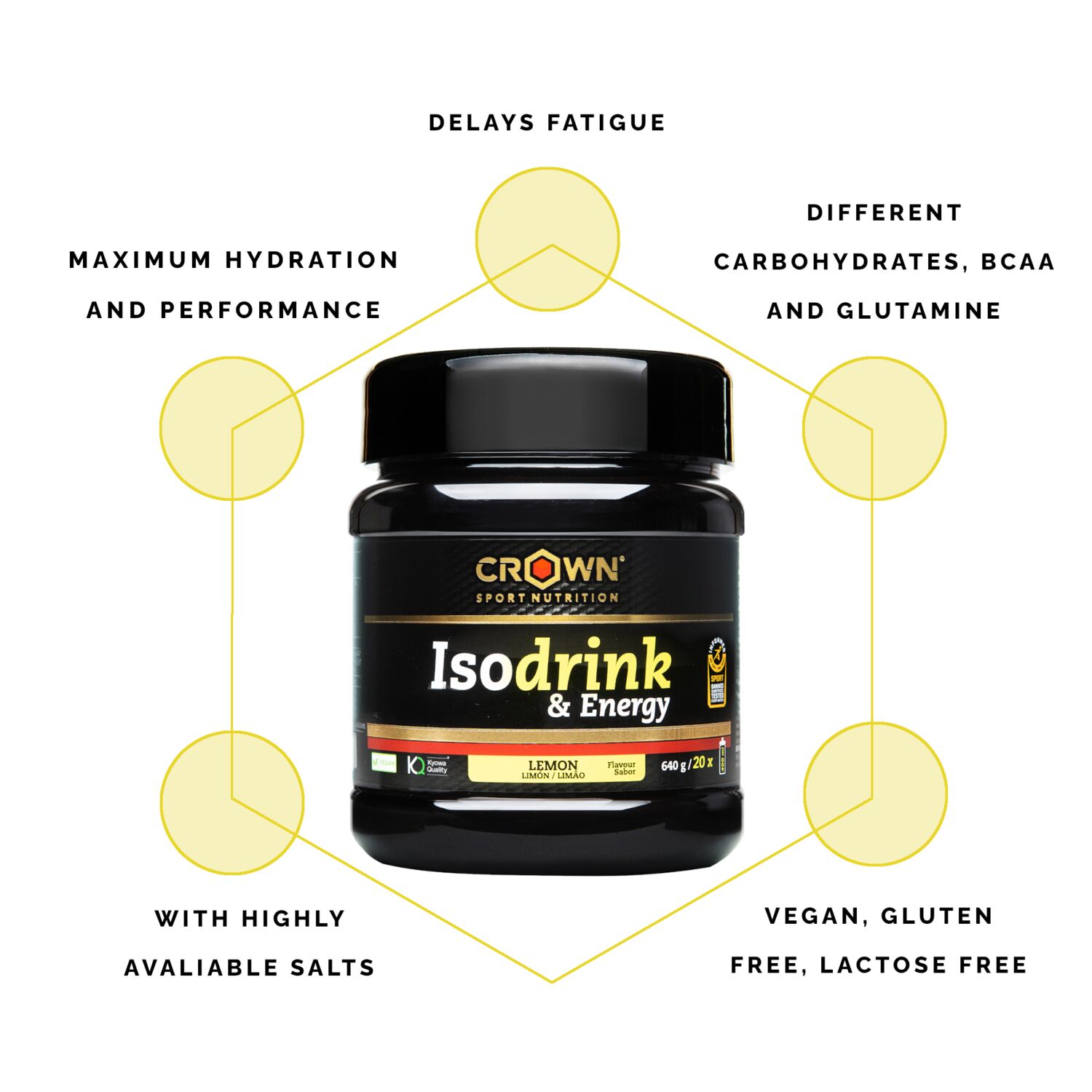 Crown Sport Nutrition Isodrink & Energy, Bebida energética isotónica con sodio y aminoácidos, Con certificado Informed Sport, Sabor Limón, 12 x 32 g - Imagen 7