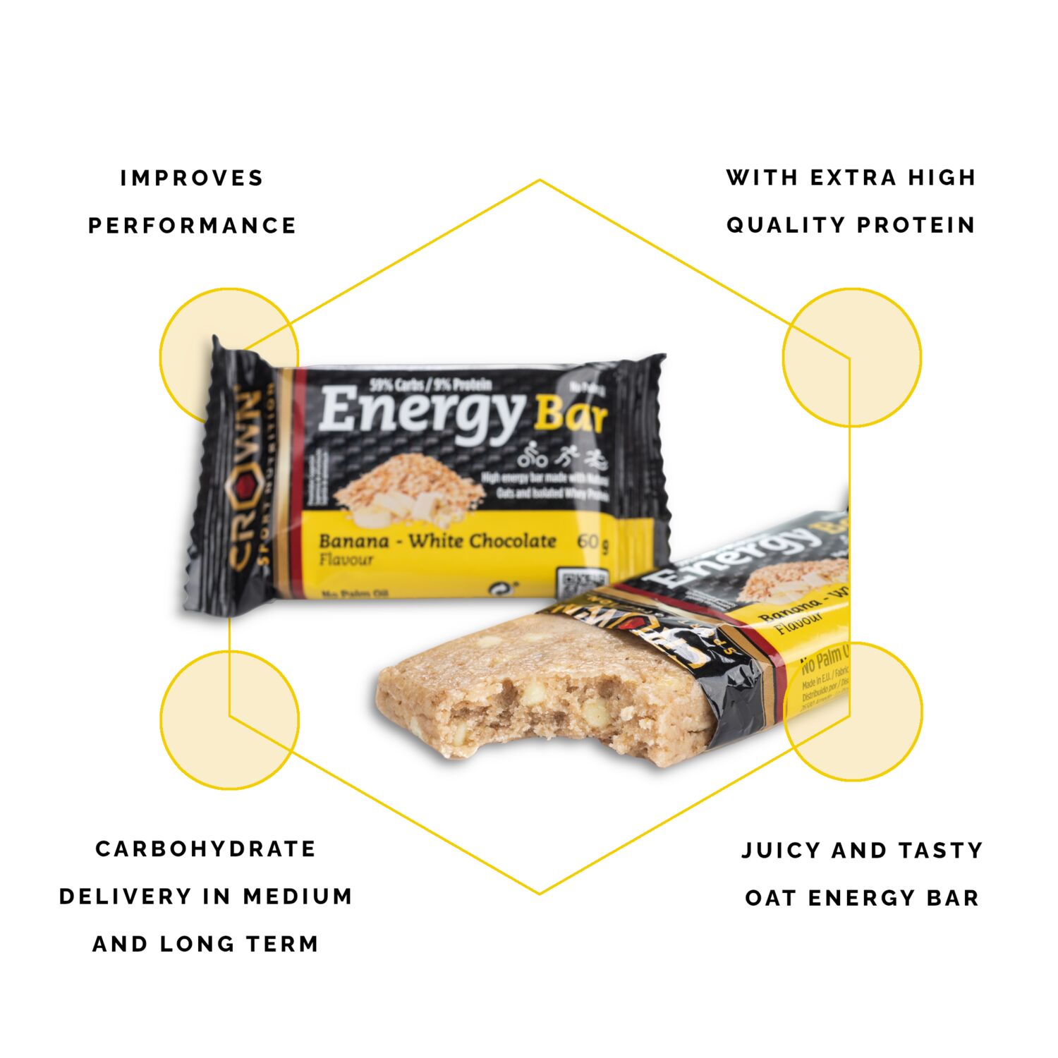 Crown Sport Nutrition Energy Bar, Barrita energética de avena, Sabor Banana-Chocolate Blanco, 12 x 60 g - Imagen 6
