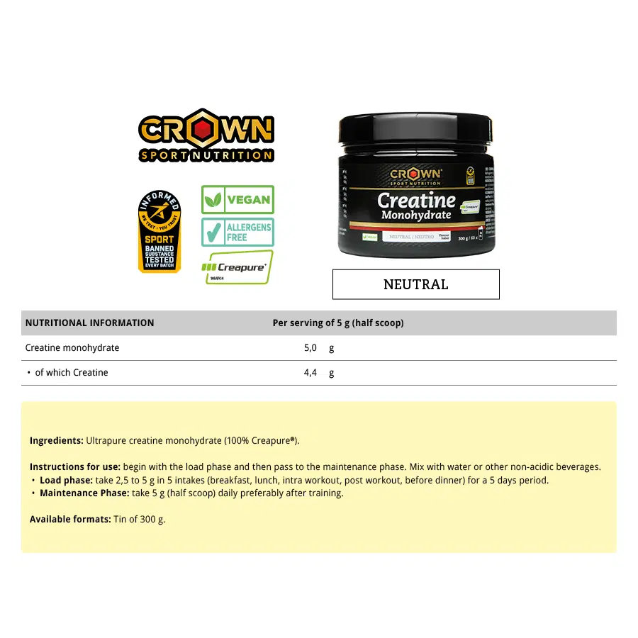 Crown Sport Nutrition Creatine Monohydrate Creapure, Pura creatina monohidrato de calidad Creapure, Con certificado Informed Sport, 1 x 5 g - Imagen 8